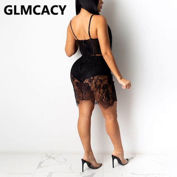 Prozirna mrežasta haljina s čipkastim steznikom - Slika 2