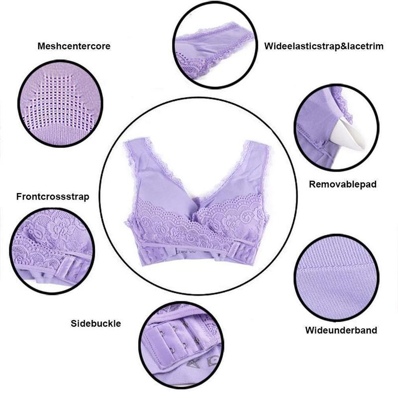 Bežični grudnjak s čipkastim podizanjem s prednjom križnom kopčom - Slika 2