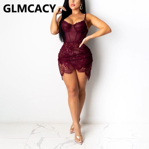 Prozirna mrežasta haljina s čipkastim steznikom - Slika 3