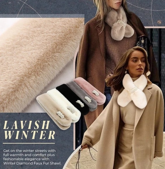 Zimski dijamantni omotani šal od umjetnog krzna - Slika 3